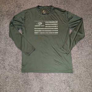 Mossy Oak Green Long Sleeve Tee with Distressed Flag Design